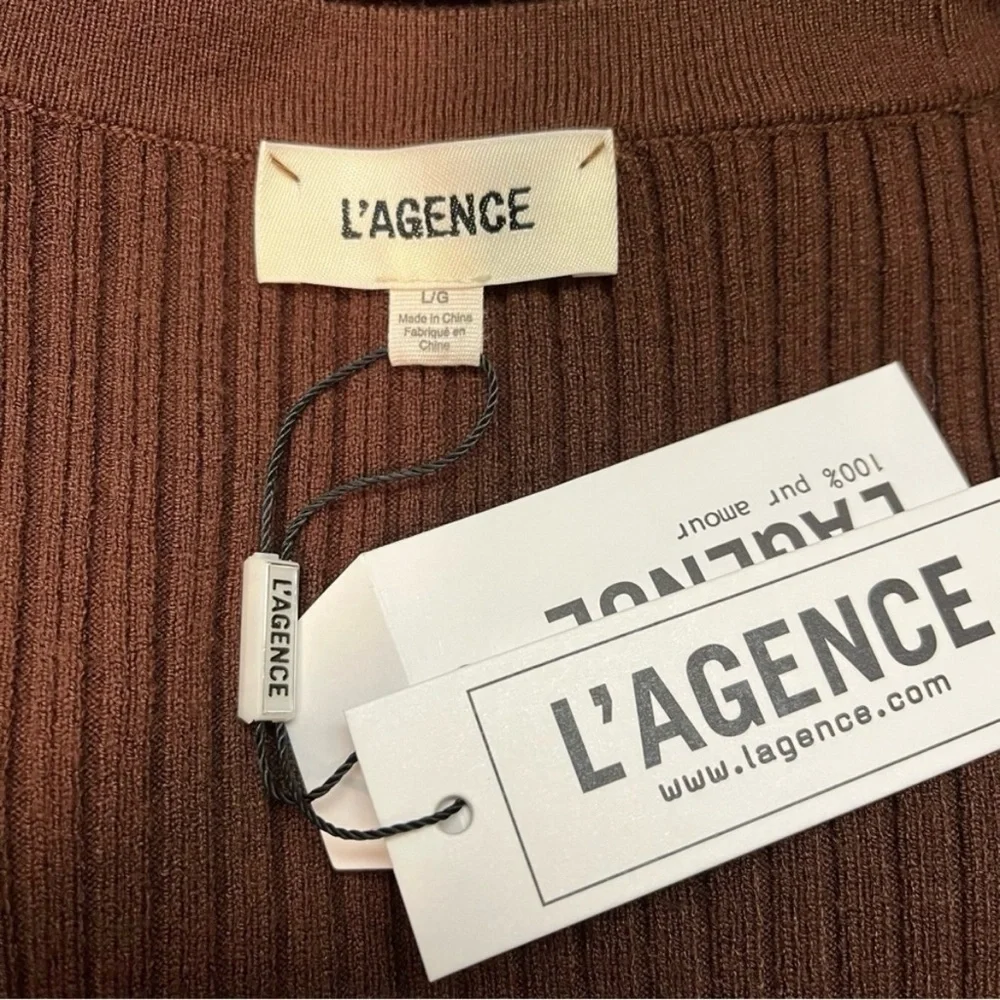 L’Agence NWT Lira Henley Ribbed V Neck Long Sleeve Sweater Bodysuit Brown Size L